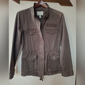 Hinge Womens Brown Utility Jacket. Zip Snap Closure Pockets Size S